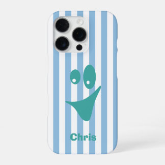 Coque iPhone 16 Pro Rayure bleu ciel Mint Sourire excentrique