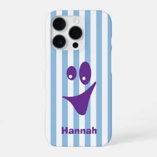 Coque iPhone 16 Pro Rayure Bleu Ciel Sourire Fantaisiste Violet