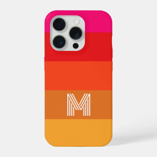 Coque iPhone 15 Pro Rayure de coucher de soleil rose orange moderne, m