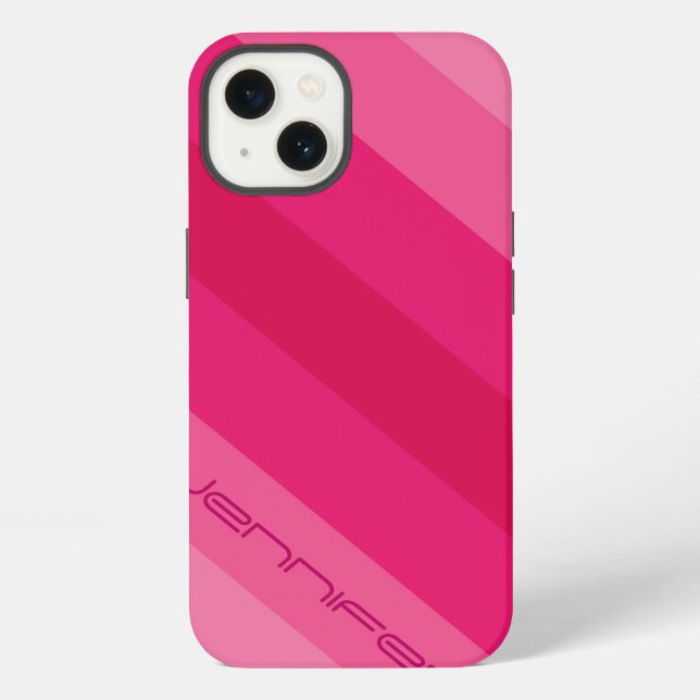 Coque iPhone Rayure diagonale rose moderne, Nom,  (Verso)