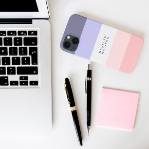 Etui iPhone 13 Rayure horizontale bloc de couleur rose, pêche et
