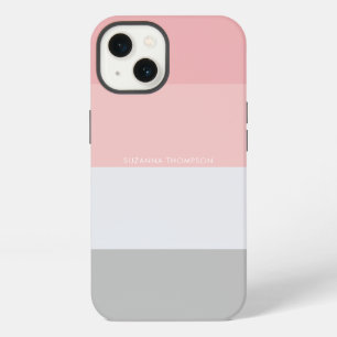 Etui iPhone 13 Rayure Horizontale Moderne Pastel Rose & Gris
