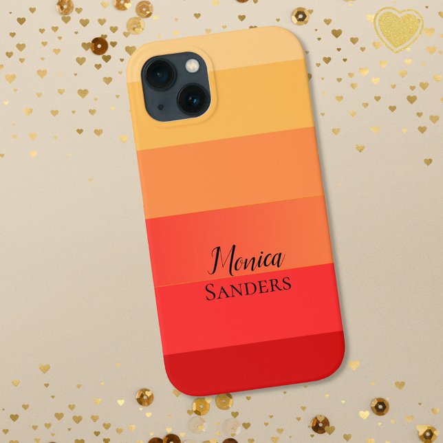 Coque iPhone Rayure horizontale Monogramme orange (Créateur téléchargé)