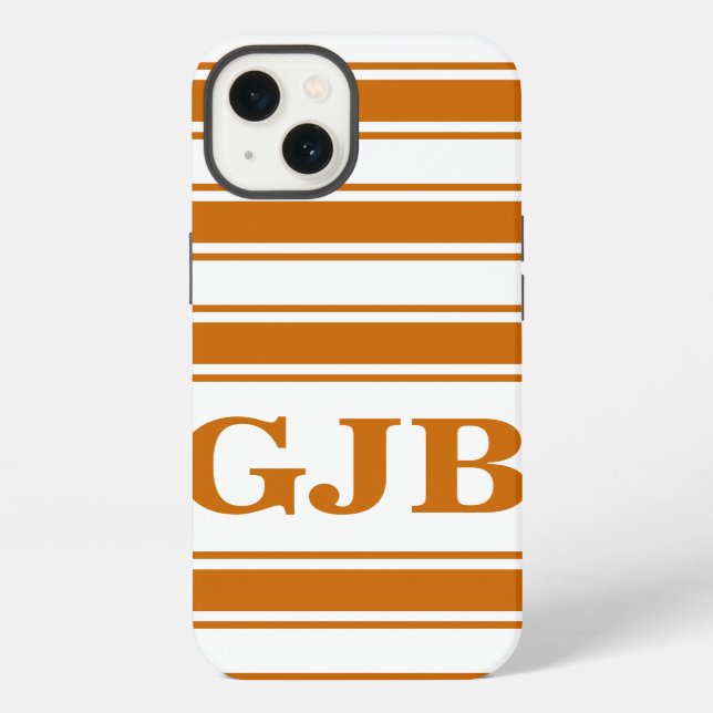 Coque iPhone Rayure horizontale orange avec monogramme (Verso)