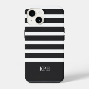 Coque Pour iPhone 14 Rayure moderne noir et blanc avec monogramme