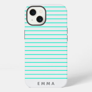 Etui iPhone 13 Rayure Moderne Nom Contemporain Aqua Cyan Amusan