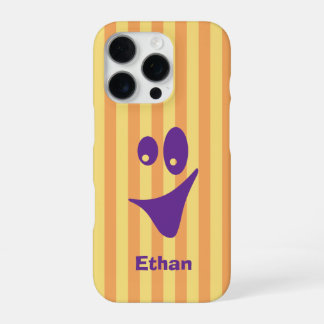 Coque iPhone 16 Pro Rayure Orange Violet Sourire Excentrique