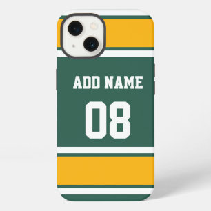 Etui iPhone 13 Rayure sportive vert foncé or et blanc