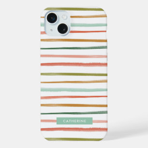 Coque iPhone 15 Plus Rayures Aquarelle Nom Personnalisé