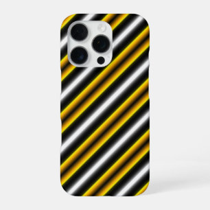 Coque iPhone 16 Pro Rayures arc-en-ciel jaune noir blanc