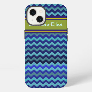 Etui iPhone 13 rayures bleu à chevrons monogrammées