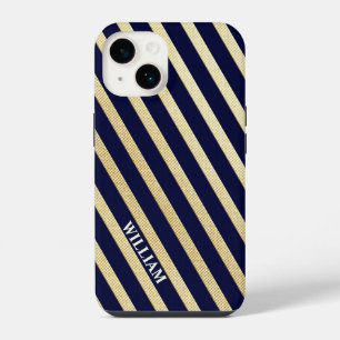 Coque Pour iPhone 14 Rayures bleu foncé et or