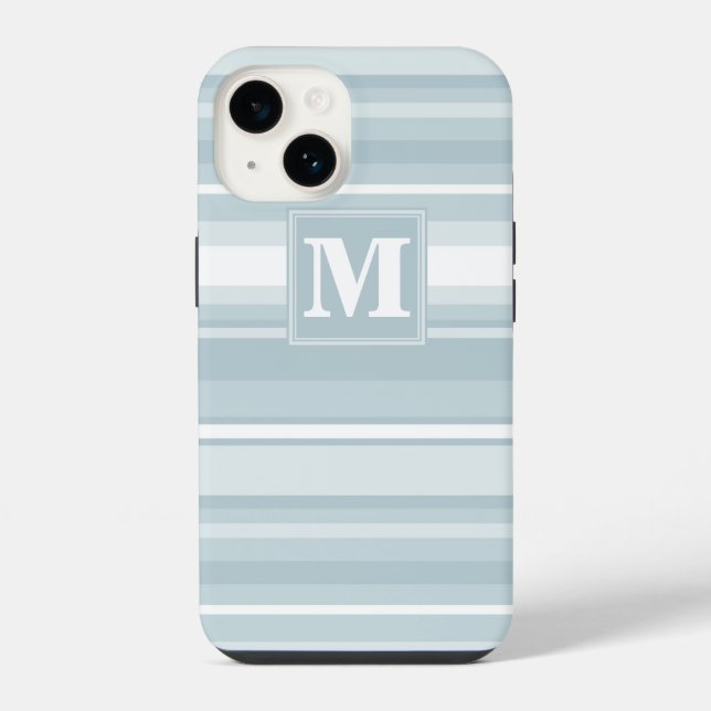 Coque iPhone Rayures bleu glace Monogram (Verso)