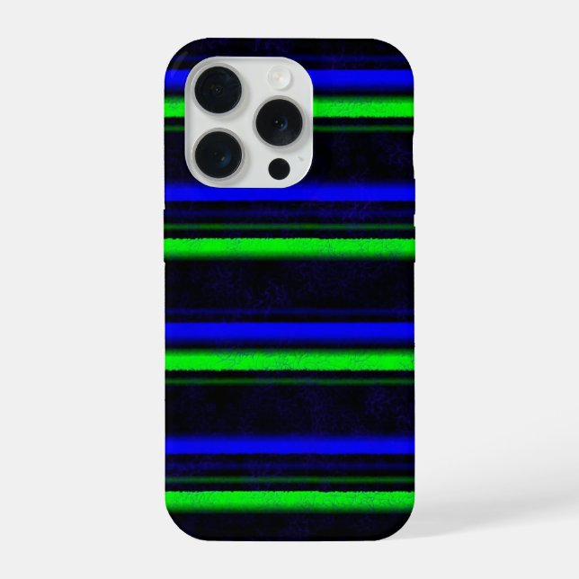 Coque iPhone Rayures Bleu Vert Noir (Verso)