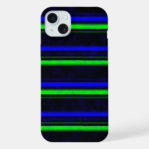 Coque iPhone 15 Plus Rayures Bleu Vert Noir