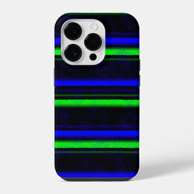 Coque iPhone Rayures Bleu Vert Noir (Verso)