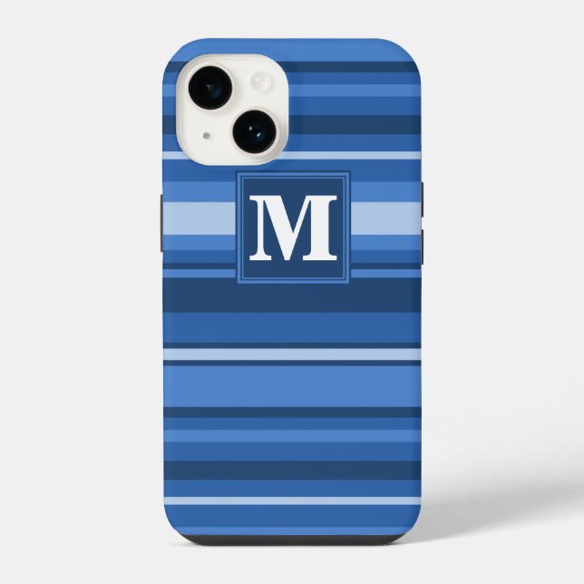 Coque iPhone Rayures bleues Monogram  (Verso)