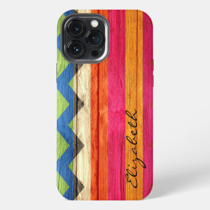 Etui iPhone 13 Pro Max Rayures Chevron couleur bois Vintage