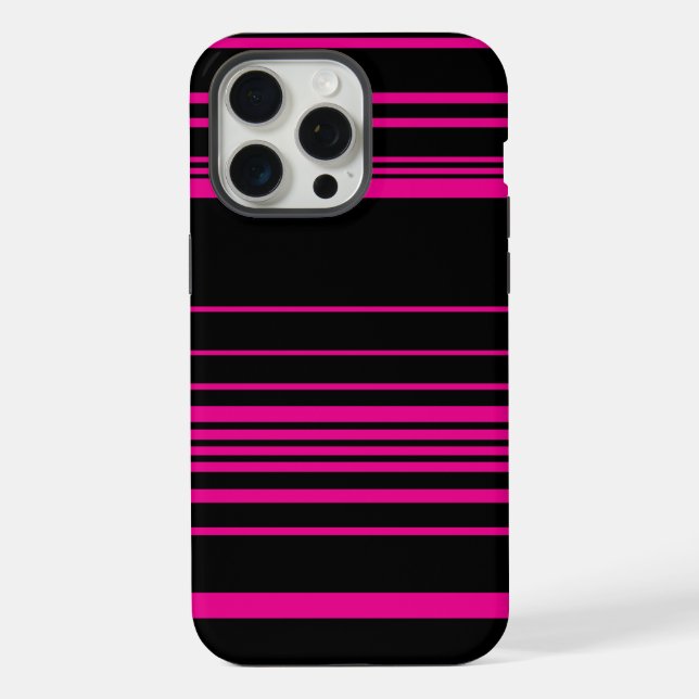 Coque iPhone Rayures complexes - Magenta et Noir (Verso)