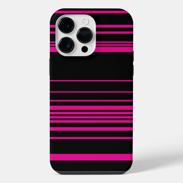 Coque iPhone Rayures complexes - Magenta et Noir (Verso)