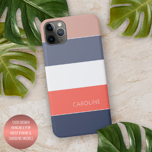 Coque iPhone 16 Pro Max Rayures Corail Mauve Taupe Bleu Foncé Blanc