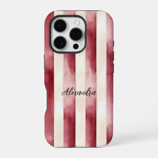 Coque iPhone Rayures crème Bourgogne  (Verso)