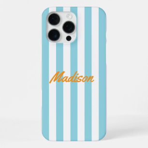 Coque iPhone 16 Pro Max Rayures de cabane bleue Rétro Monogramme