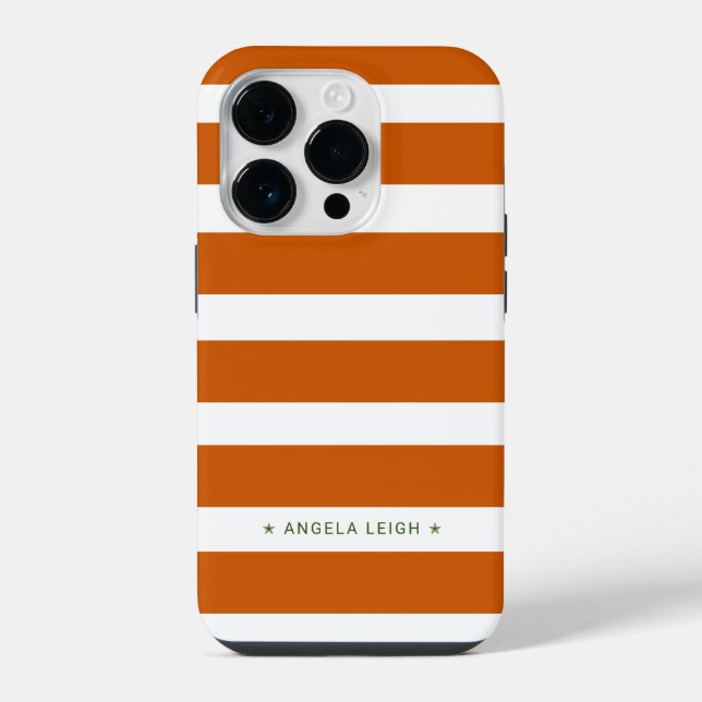 Coque iPhone Rayures de cabane modernes orange brûlé et blanc (Verso)
