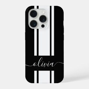 Coque iPhone 15 Pro Rayures de course tendance moderne monogrammées 