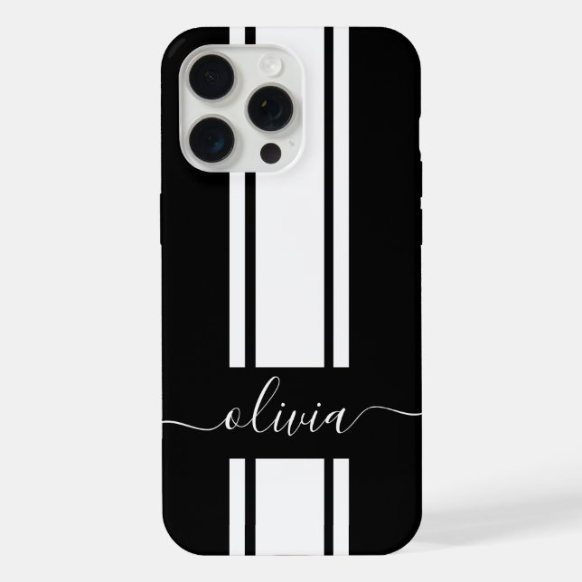 Coque iPhone Rayures de course tendance moderne monogrammées  (Verso)