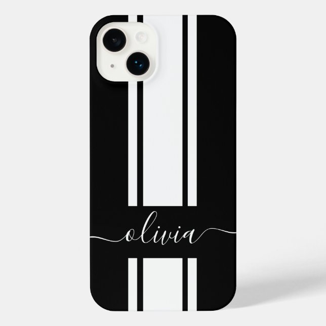 Coque iPhone Rayures de course tendance moderne monogrammées  (Verso)