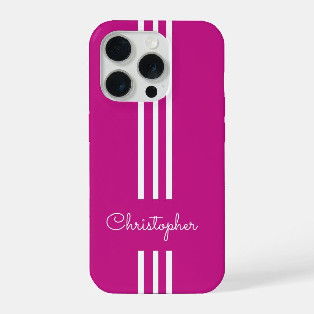 Coque iPhone Rayures de course tendance moderne monogrammées  (Verso)