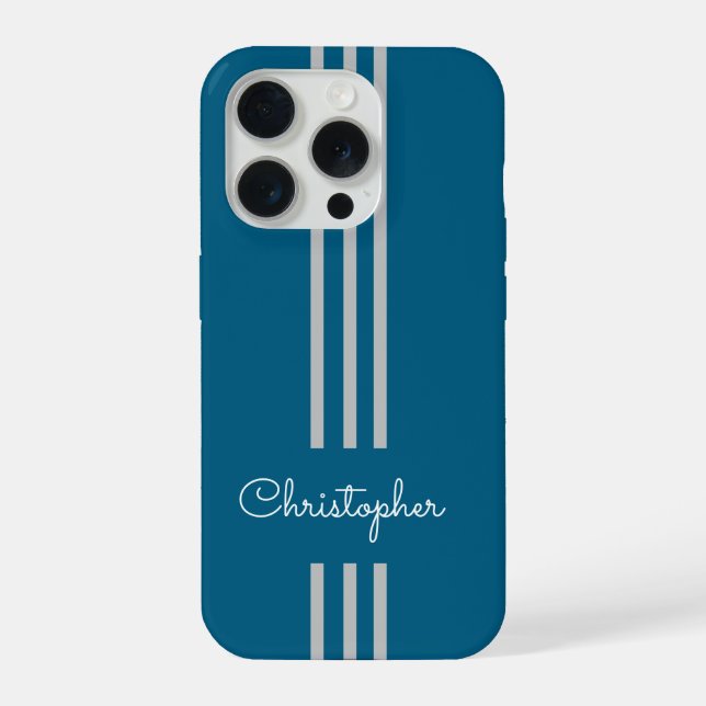 Coque iPhone Rayures de course tendance moderne monogrammées  (Verso)