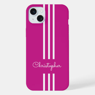 Coque iPhone 15 Plus Râyures de course tendance moderne monogrammées