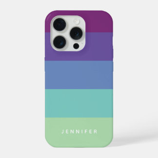 Coque iPhone 15 Pro Rayures de lagon modernes, bleu violet, nom person