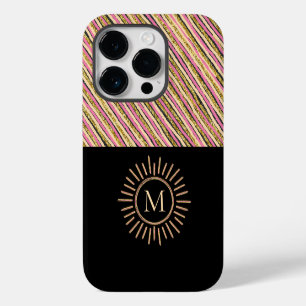 Coque Pour iPhone 14 Plus Rayures de monogramme moderne jaune or noir