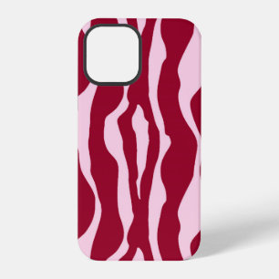 Coque iPhone 12 Pro Rayures de zèbre - Bourgogne et Rose