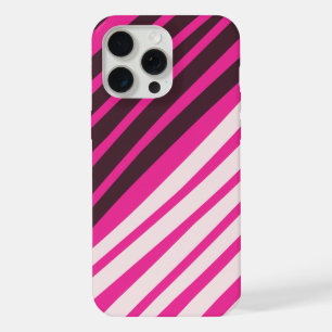 Coque iPhone 15 Pro Max Rayures diagonales roses blanches et noires