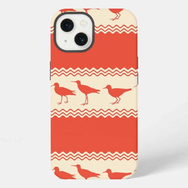 Coque iPhone Rayures d'oiseau de limicole de sable côtier de co (Verso)