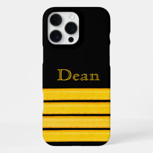 Coque iPhone 16 Pro Max Rayures dorées de capitaine avec nom