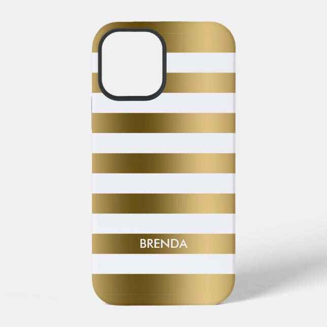 Coque iPhone Rayures dorées simples sur fond blanc (Verso)