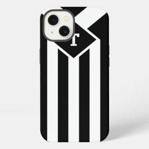 Etui iPhone 13 Rayures et Chevron sur Fond Noir avec Monogramme