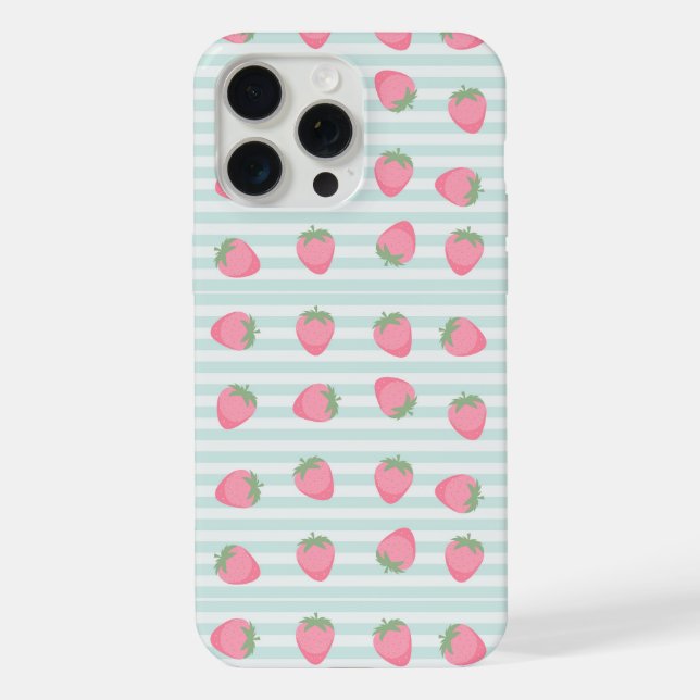 Coque iPhone Rayures fraise rose (Verso)