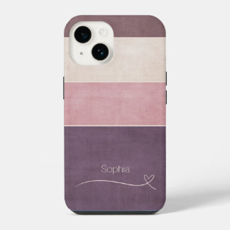 Coque Pour iPhone 14 Rayures horizontales Beige Brown Dusty Rose Monogr