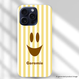 Coque iPhone 16 Pro Rayures Jaunes Beurre Amusant Smiley Marron