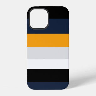 Coque iPhone 12 Rayures jaunes, bleues, blanches et noires