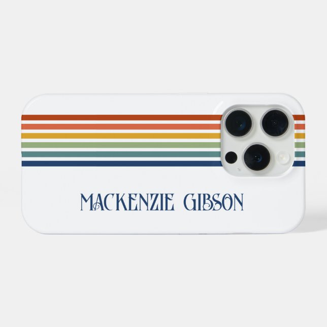Coque iPhone Rayures minimalistes monogrammées rétro (Verso Horizontal)