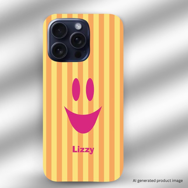 Coque iPhone Rayures orange visage ludique rose (Available for iPhone and Samsung devices.)
