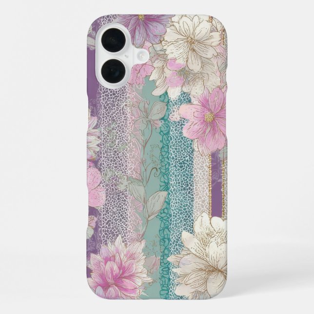 Coque iPhone Rayures pastel verticales avec textures de dentell (Verso)