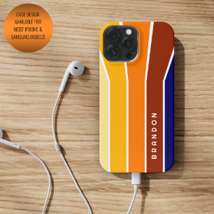 Coque iPhone 16 Pro Max Rayures personnalisées bleu foncé gras rouge orang